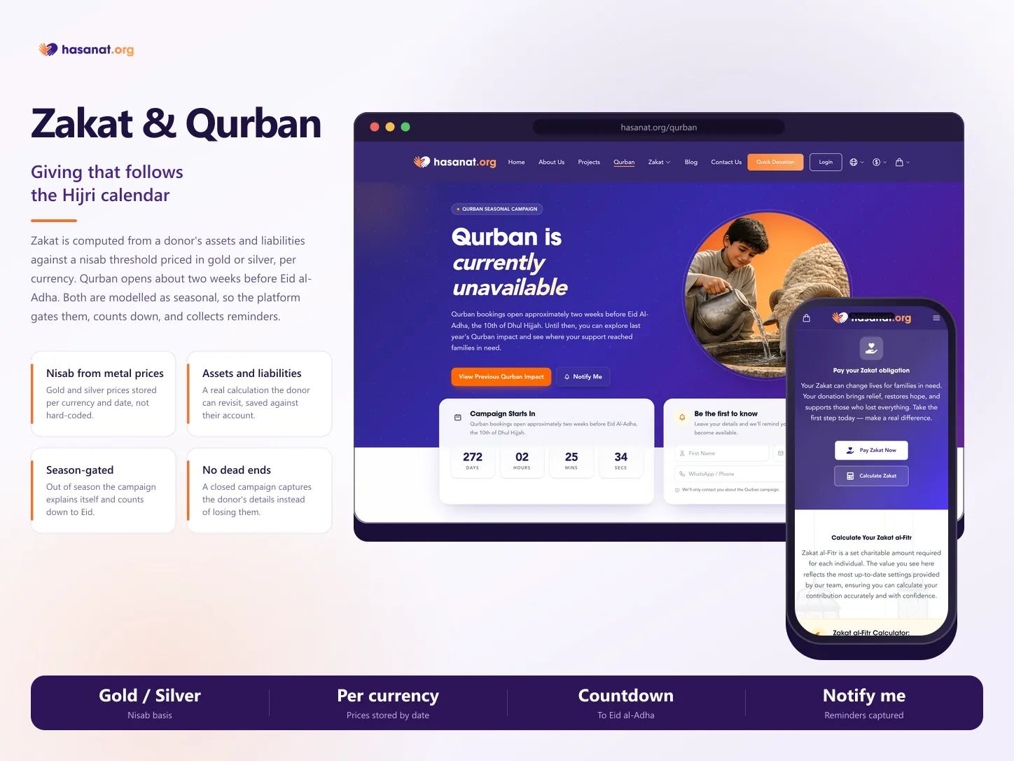 The Hasanat Qurban campaign showing its out-of-season state with a countdown and reminder signup